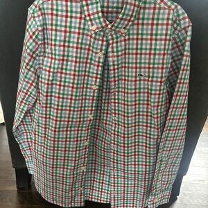 Vineyard Vines Boys Red and Green Plaid Shirt Size M